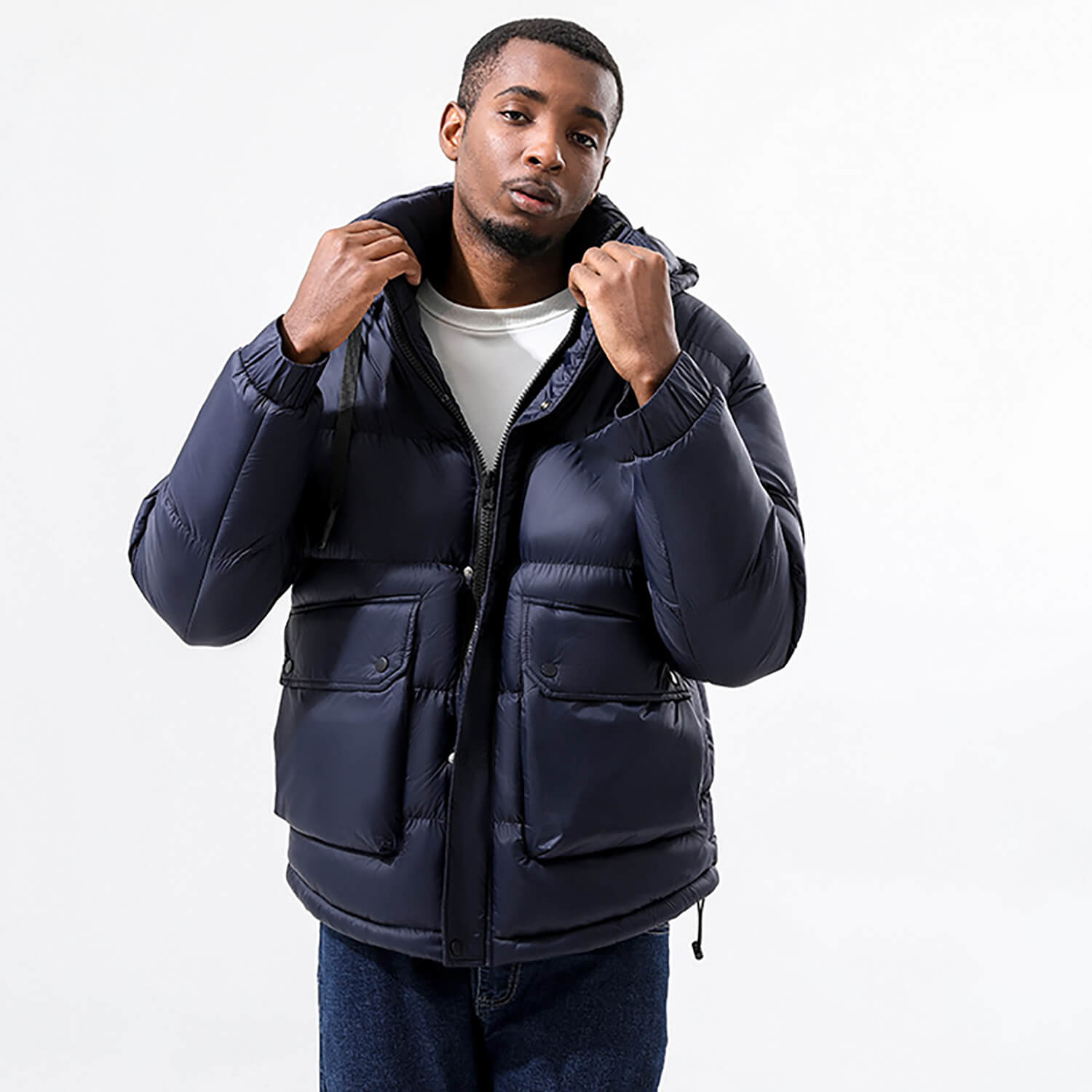 Down/Cotton Jacket-Navy