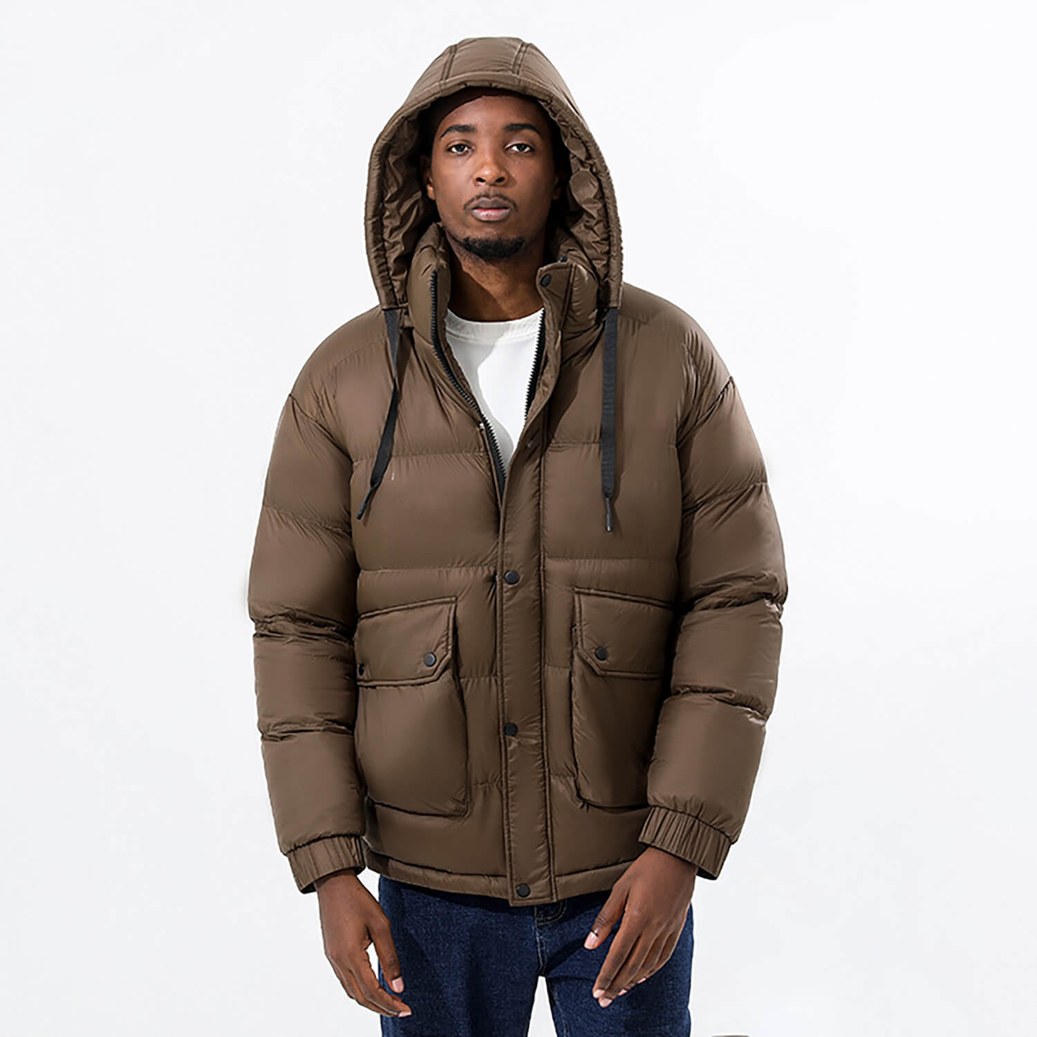 Down/Cotton Jacket- Brown