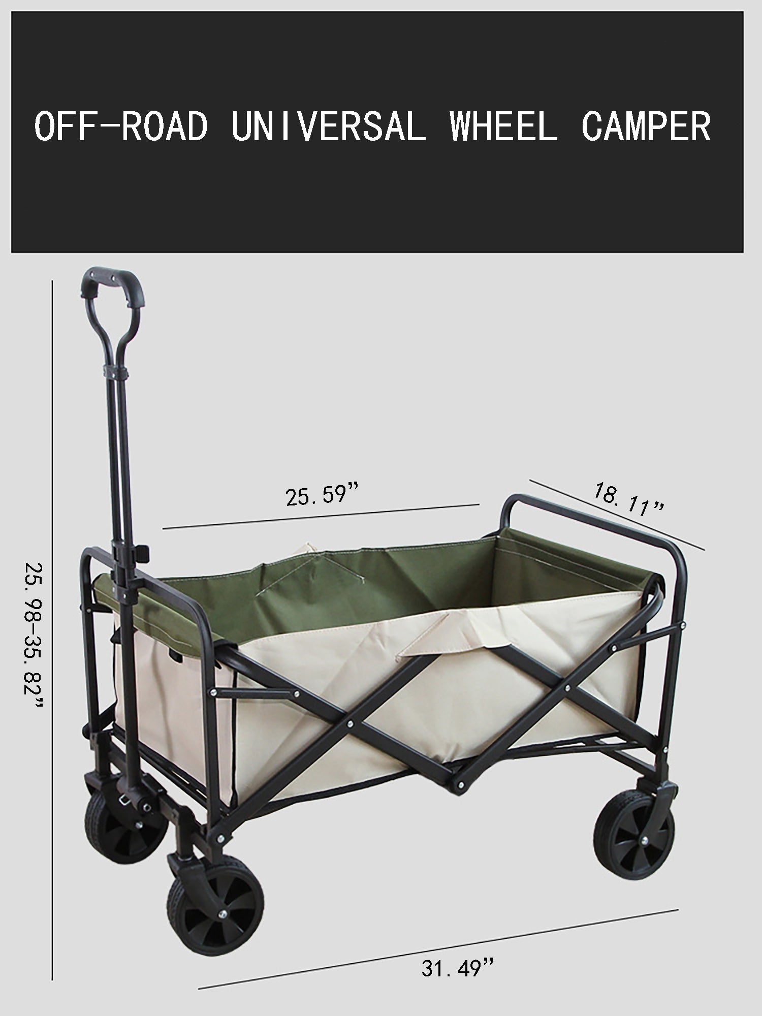 Folding Wagon Cart-Rice green [5 Inch Rubber Universal Wheel]