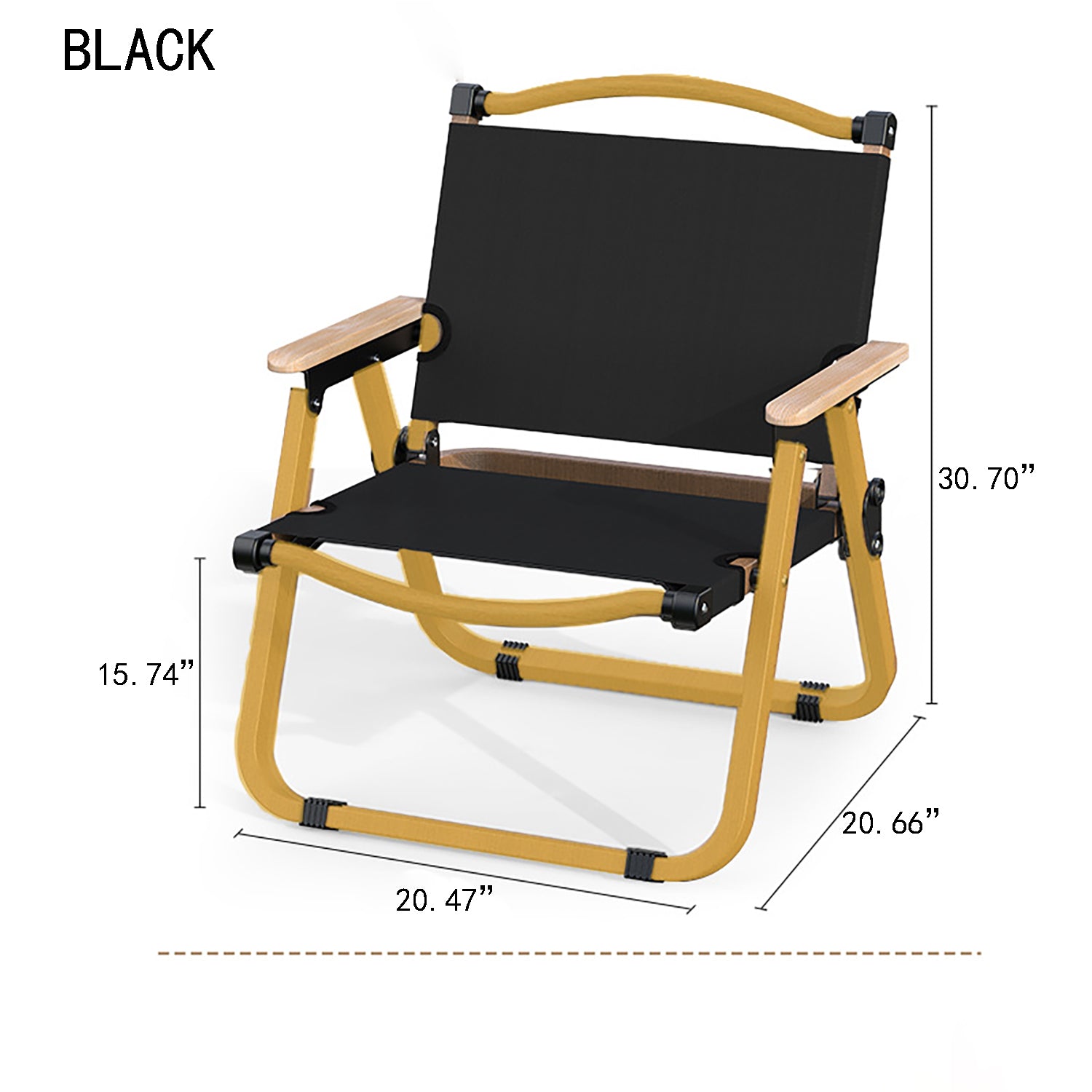 Folding Camping Chair-[Yellow Chair Frame] Large Black-Resin Armrest