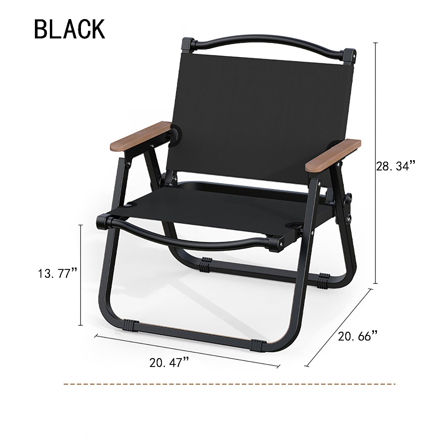 Folding Camping Chair-[Black Chair Frame] Large Black-Beech Armrest