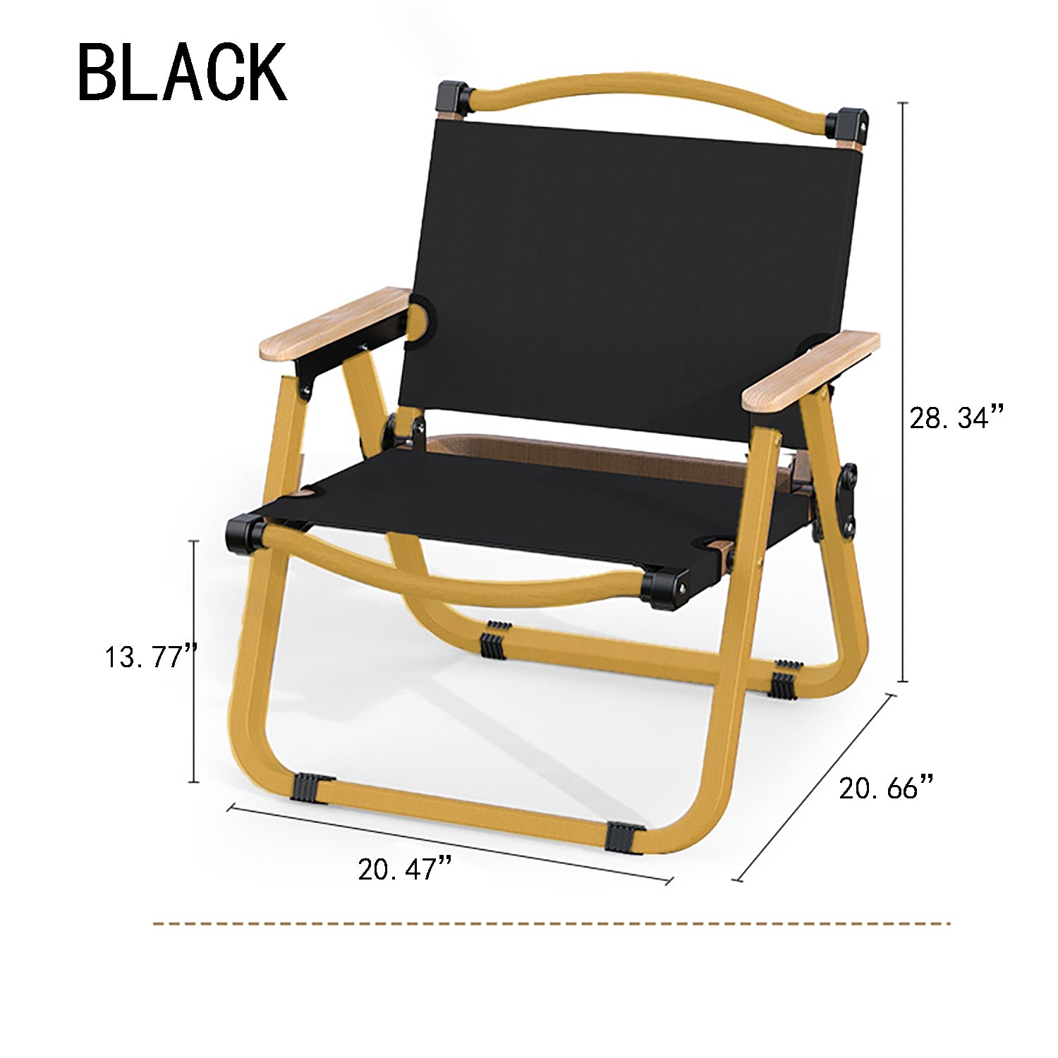 Folding Camping Chair-[Yellow Chair Frame] Large Black-Beech Armrest