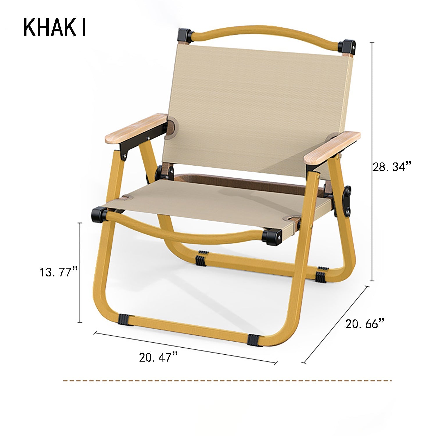 Folding Camping Chair-[Yellow Chair Frame] Large Khaki-Beech Armrest