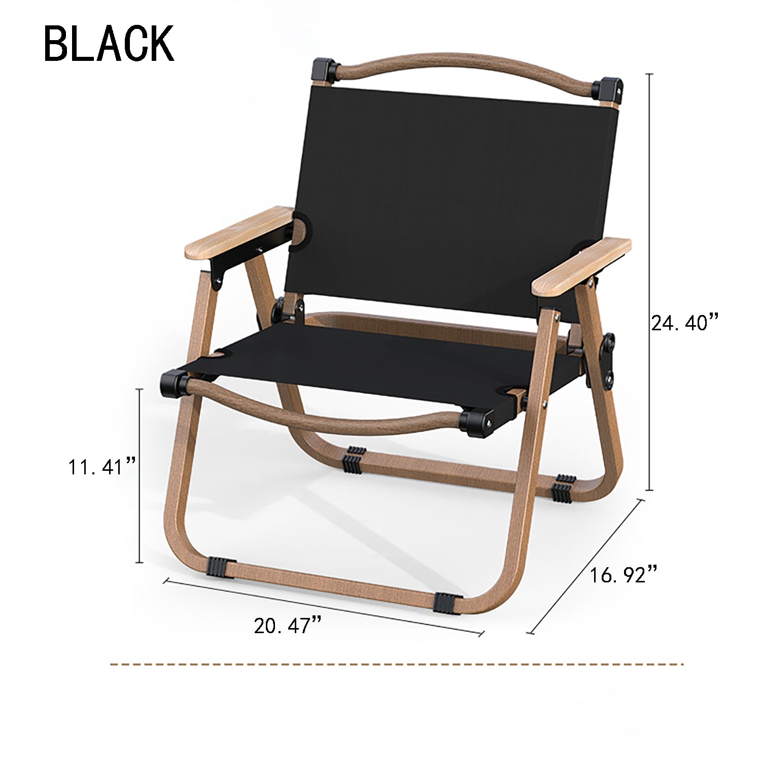 Folding Camping Chair-[Wood Grain Chair Frame] Medium Black - Beech Armrest