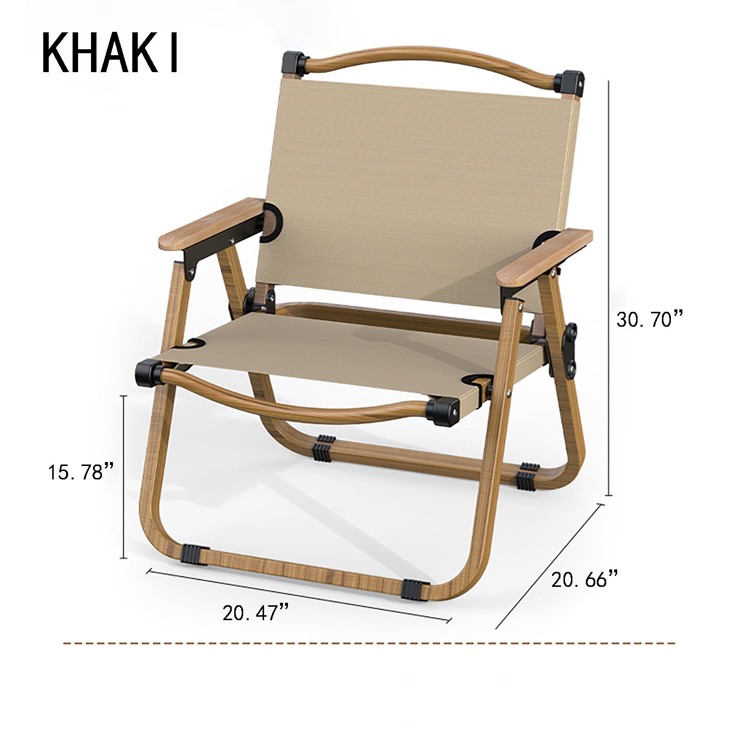 Folding Camping Chair-[Aluminum Alloy wood Grain Chair Frame] Large Khaki-Beech Armrest